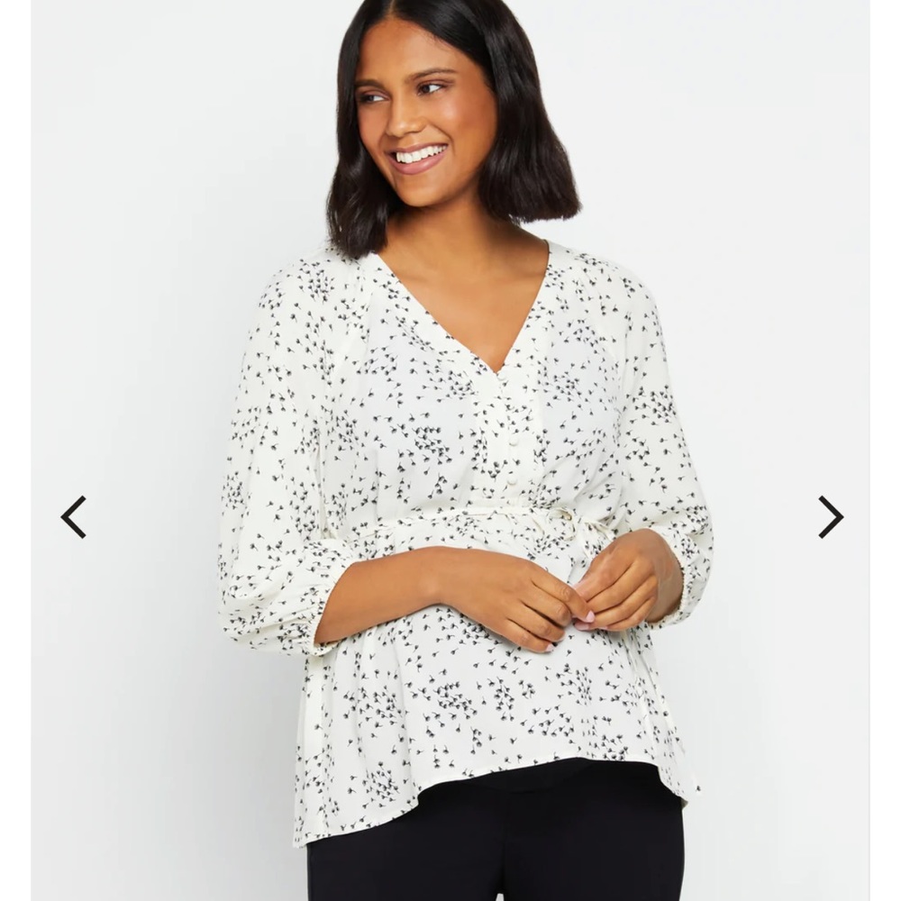 BUTTON FRONT V-NECK MATERNITY BLOUSE